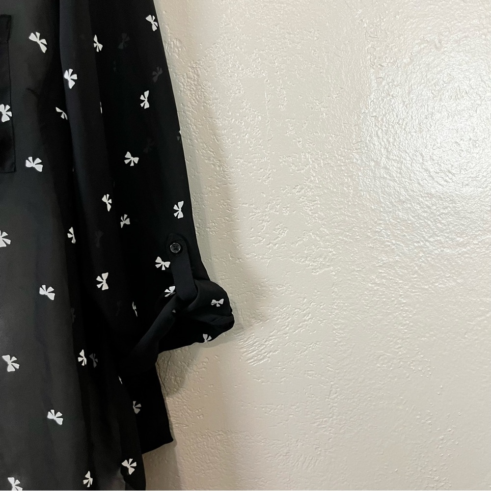 Maurices Women 2 Button Down Blouse Semi-Sheer Bow V-Neck Tab Sleeves 5 for $30 - Picture 4 of 16